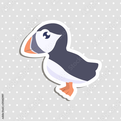 Cute cartoon puffin sticker vector illustration.