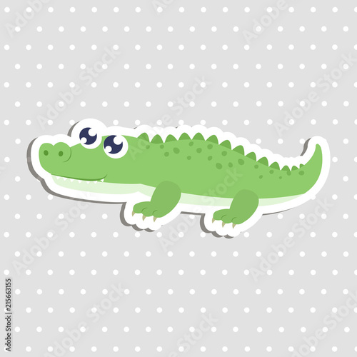 Cute crocodile sticker vector illustration. Flat design.