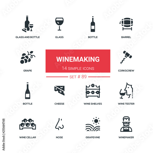 Winemaking - flat design style icons set