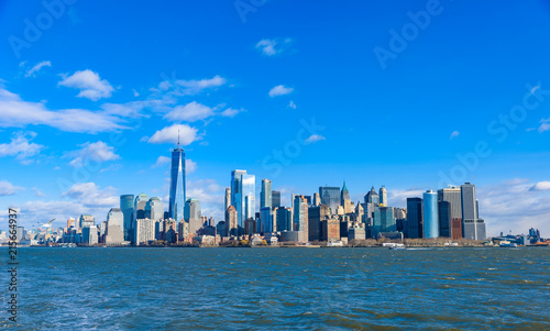 Panorama of Lower Manhattan New York City skyline from Hudson River, New York City, USA