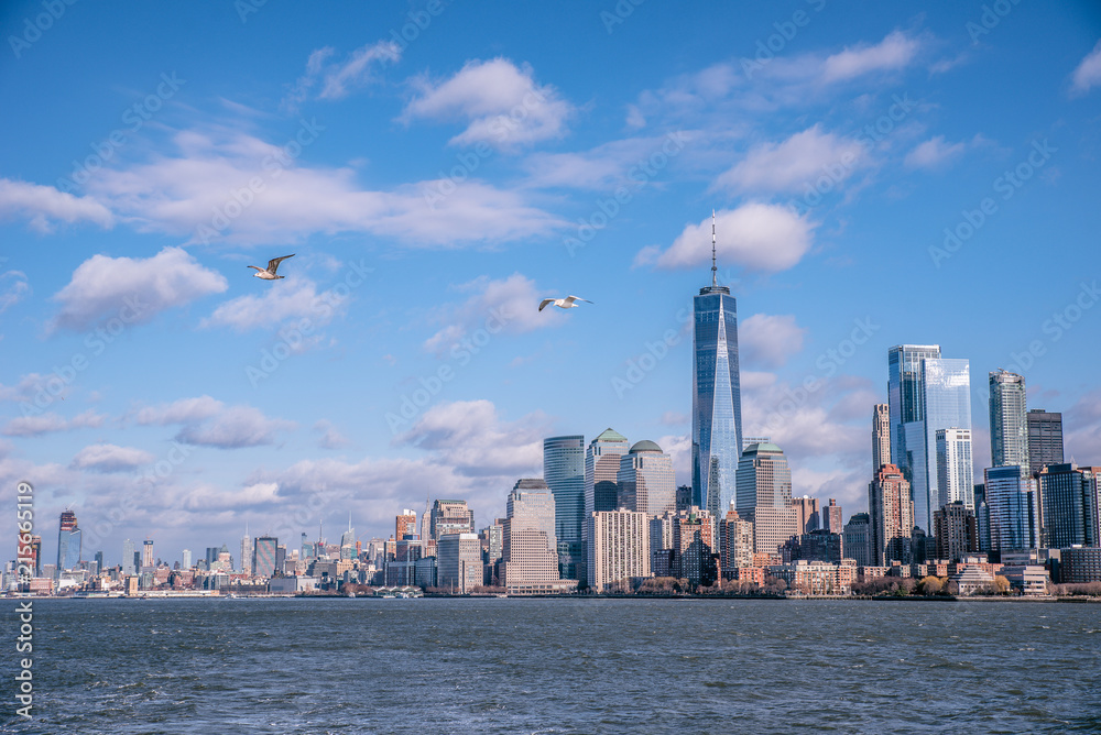 Panorama of Lower Manhattan New York City skyline from Hudson River, New York City, USA