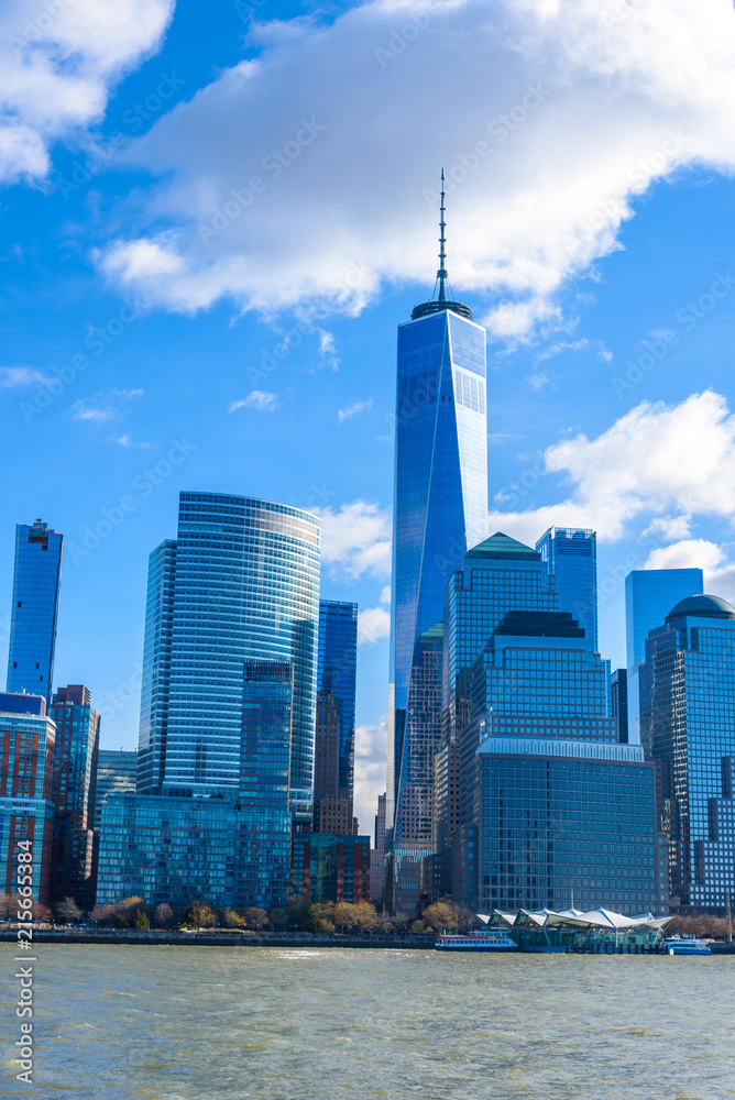 Obraz premium Panorama of Lower Manhattan New York City skyline from Hudson River, New York City, USA