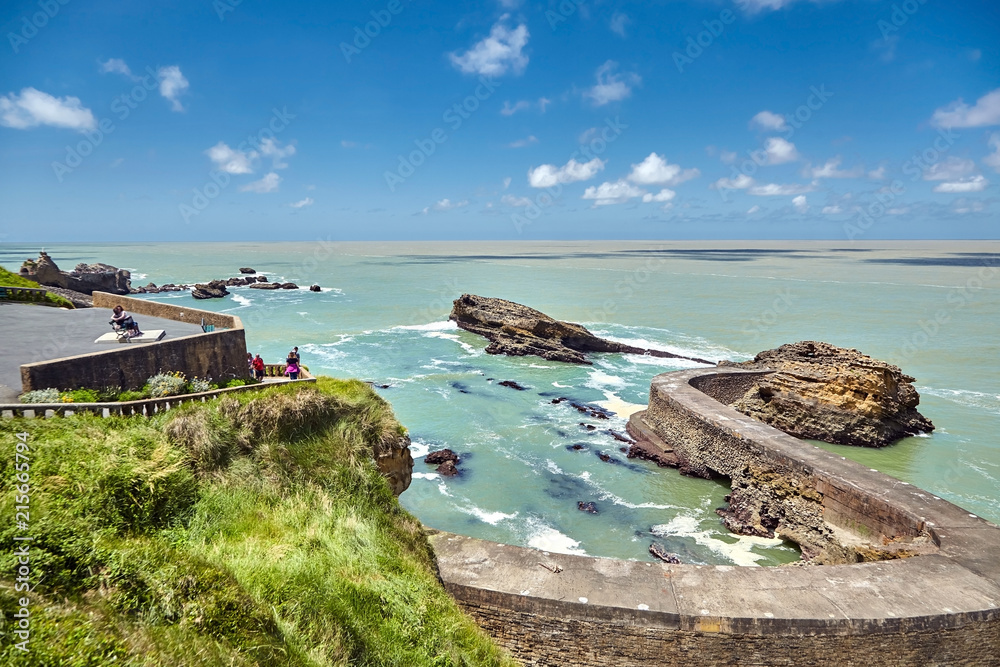 Biarritz city. Seascape, view of an old stone pier. Bay of Biscay, Atlantic  coast, Basque country, France Stock Photo | Adobe Stock