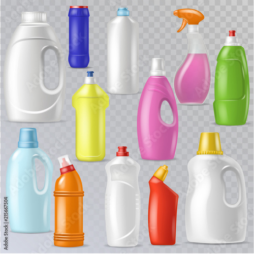 Detergent bottle vector plastic blank container with detergency liquid and mockup household cleaner product for laundry illustration set of cleanup deterge package isolated on transparent background