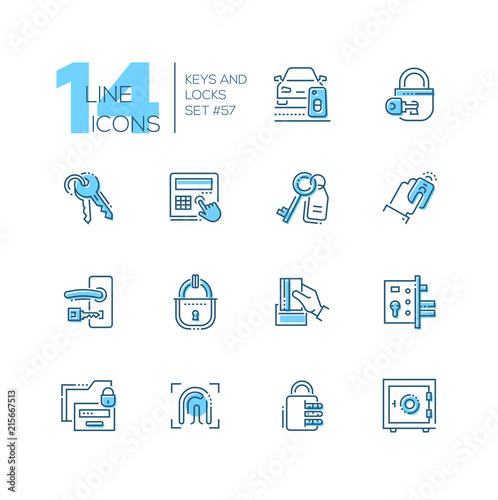 Keys and locks - modern thin line design icons set
