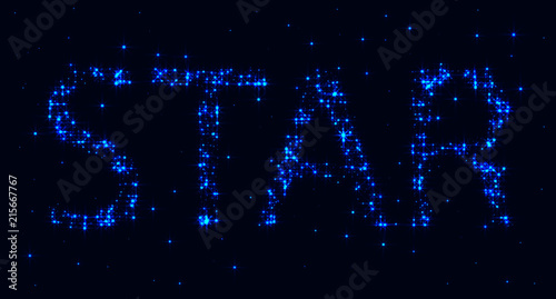 Bright glowing star inscription of blue stars and constellations on a dark background. Space pattern. Graphic design elements
