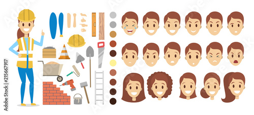 Female builder character set for animation
