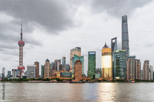 Amazing evening view of Pudong skyline  Lujiazui  in Shanghai
