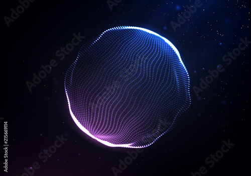 Abstract deformed sphere of luminous points in space. Vector illustration