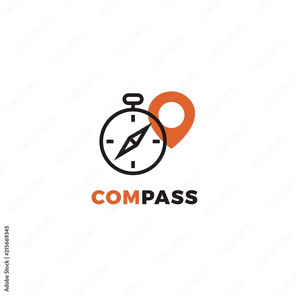 Vector outline logo of compass and navigation pin. Travel design template Vector outline logo of compass and navigation pin. Travel design template
