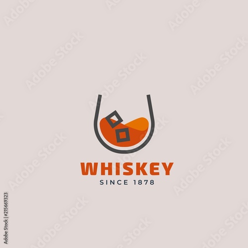 Vector outline logo of whiskey glass. Beverage design template for restaurants, bars, pubs and companies