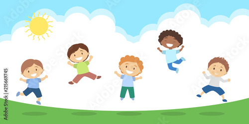 Fototapeta Naklejka Na Ścianę i Meble -  Jumping kids illustration