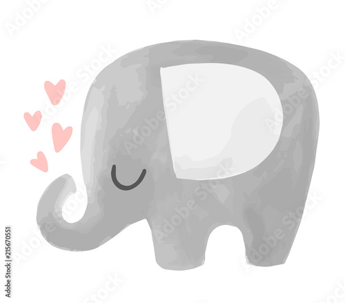 Cute vector elephant illustration with hearts. Baby animal character. 