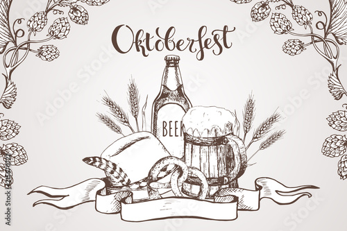 A set of vector elements on the theme of Oktoberfest. Oktoberfest. Beer festival.