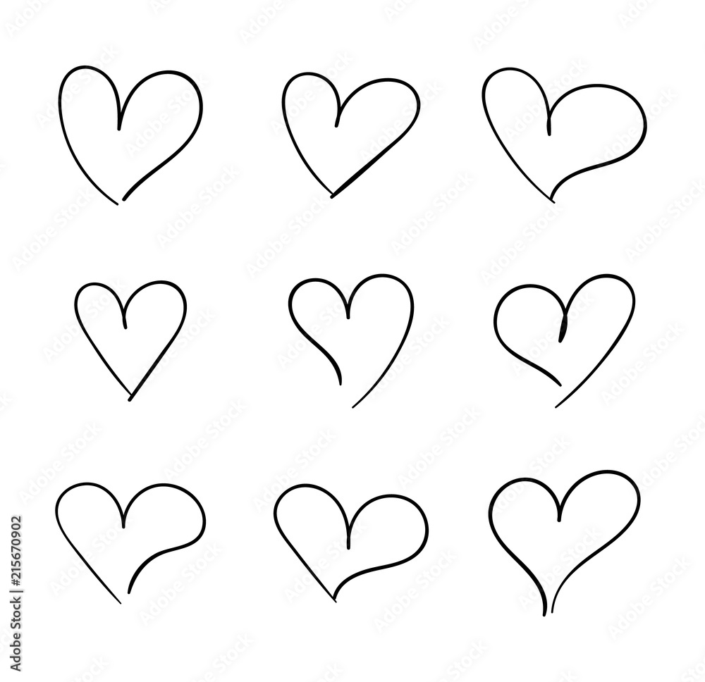 Vector Hand Drawn Hearts Set, Doodle Drawings Love Symbols, Isolated on White Background Illustration. Vector Hand Drawn Hearts Set, Doodle Drawings Love Symbols, Isolated on White Background Illustration.