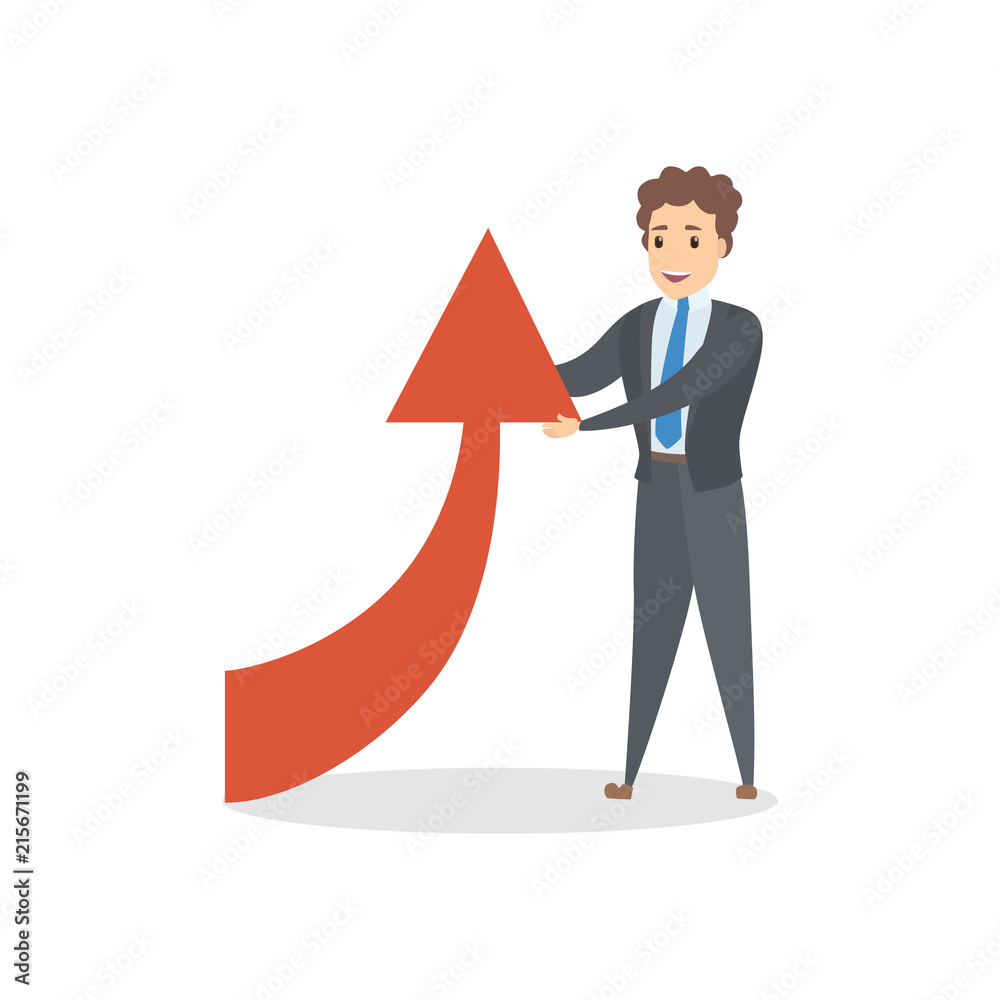 Man holding a red arrow pointing up Man holding a red arrow pointing up