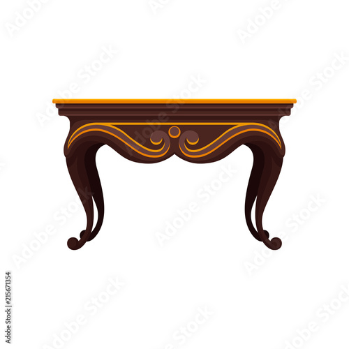 Flat vector icon of antique wooden table for dining room. Luxury decorative item for interior. Vintage home furniture