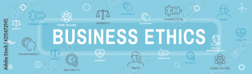 Business Ethics Web Banner Icon Set with Honesty, Integrity, Commitment, and Decision