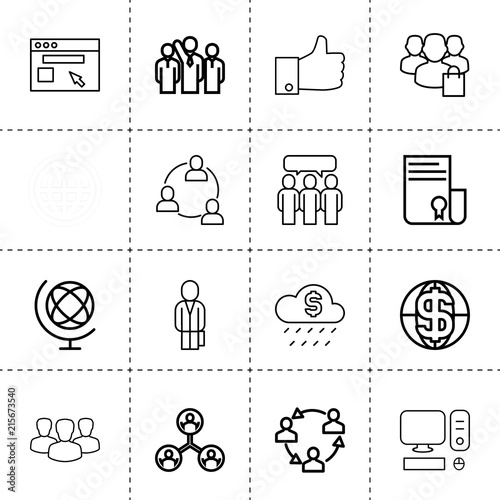 Set of 16 network outline icons