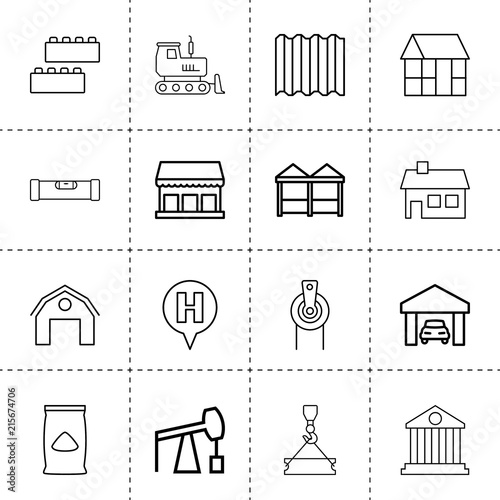 Set of 16 building outline icons
