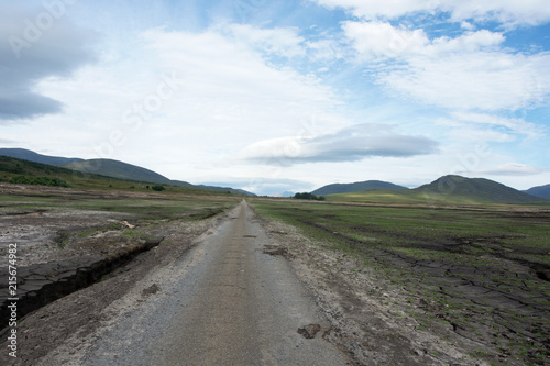 Looking westwards from a road which is normally submerged in Loch Glascarnoch