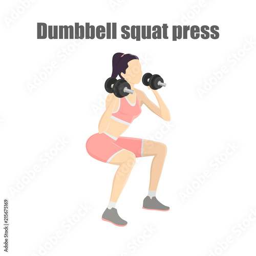 Woman making squats with dumbbell