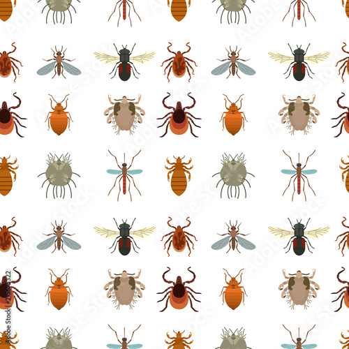 Human skin parasites vector housing pests insects disease parasitic bug macro animal bite dangerous infection medicine pest seamless pattern background illustration.