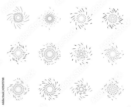 twirl whirlpool spiral rotation radiant burst spin lineart design icons set template vector illustration
