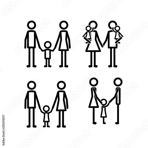 family members set lines figures vector illustration design