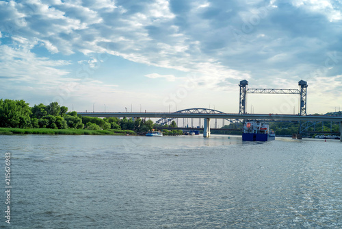 View of river Don with ships and bridge over it © Yakov