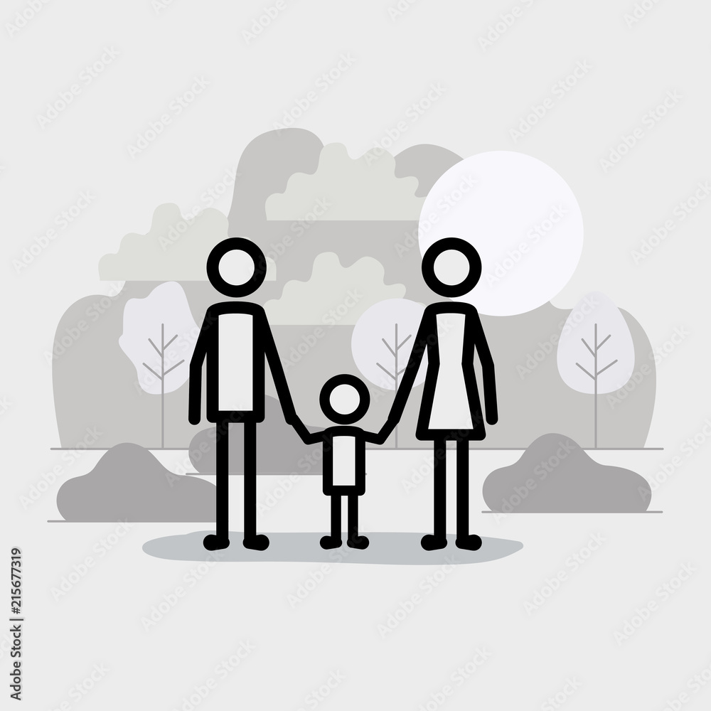 family members linear figures in the landscape vector illustration design