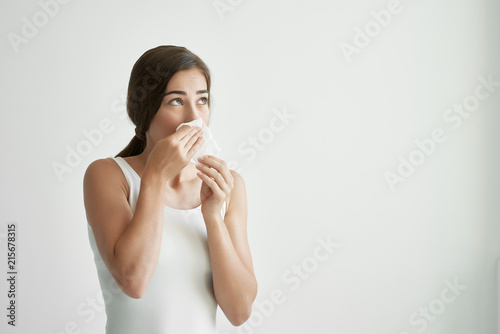 woman runny nose over flu