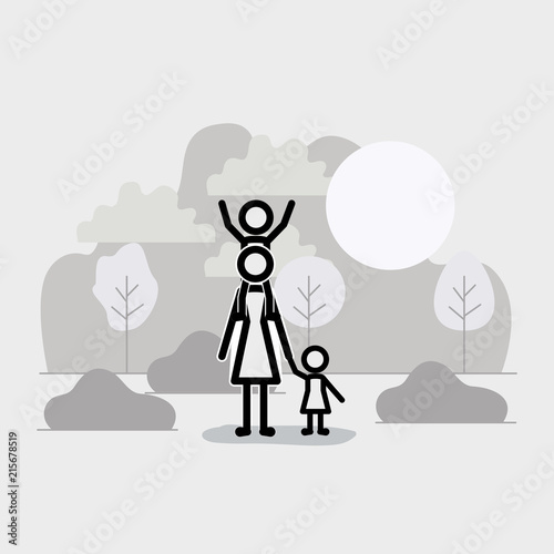 family members linear figures in the landscape vector illustration design