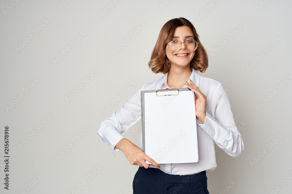 business woman in glasses with documents a place free business woman in glasses with documents a place free