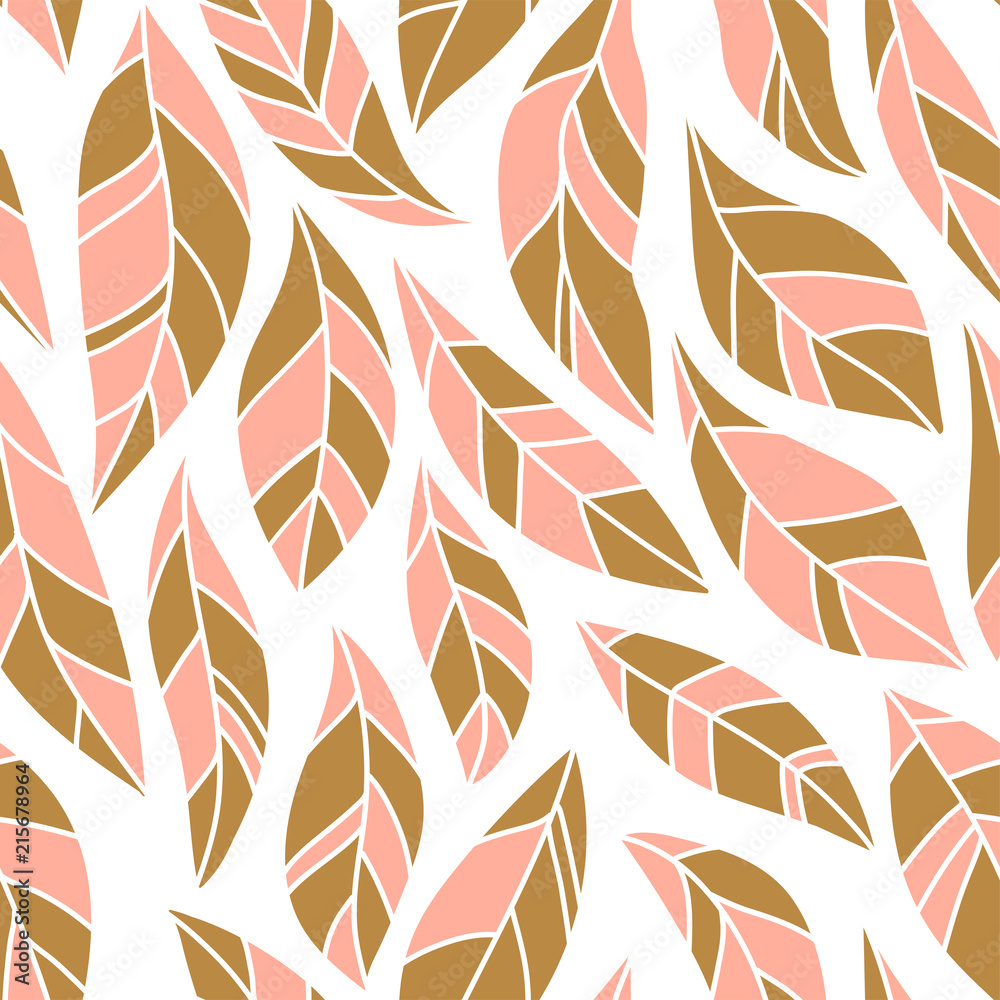 Cute abstract leaves in pink and gold colors on the white background. Vector simple seamless pattern for fabric or wallpaper design. Stock Vector | Adobe Stock Cute abstract leaves in pink and gold colors on the white background. Vector simple seamless pattern for fabric or wallpaper design. Stock Vector | Adobe Stock