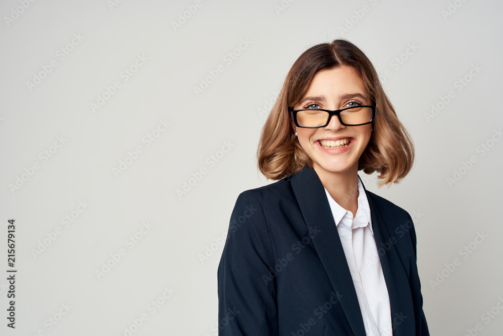 business woman with glasses smiling portrait