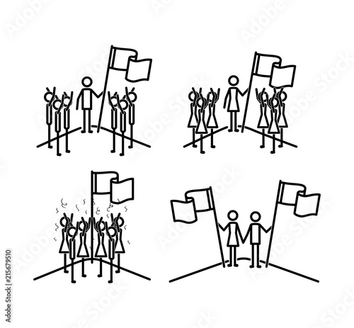 teamwork people linear figures vector illustration design