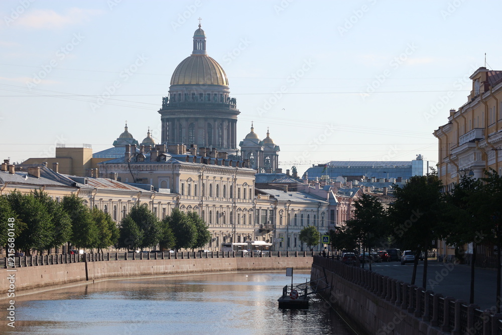 View to Saint Isaac's cathedral from river Moika, Saint Petersburg, Russia
