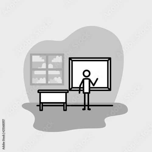 teacher in the classroom linear figure vector illustration design
