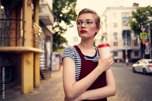 woman in glasses with coffee