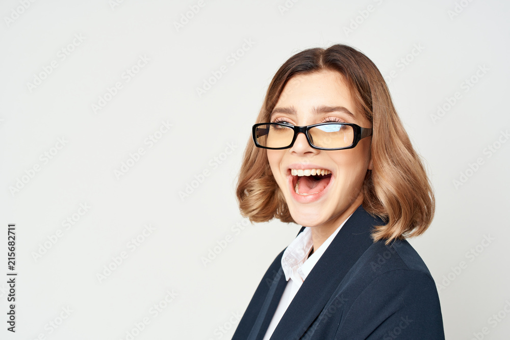 business woman with glasses joyful