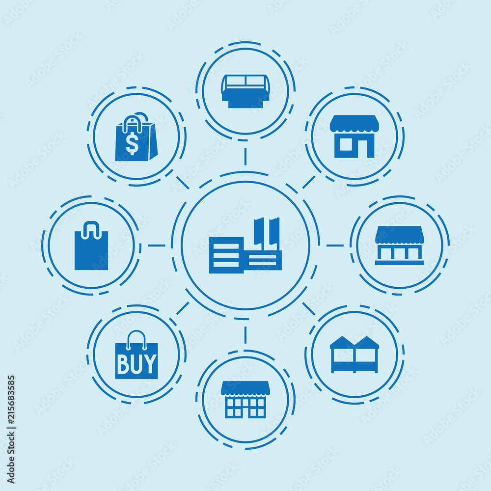 Set of 9 mall filled icons Set of 9 mall filled icons