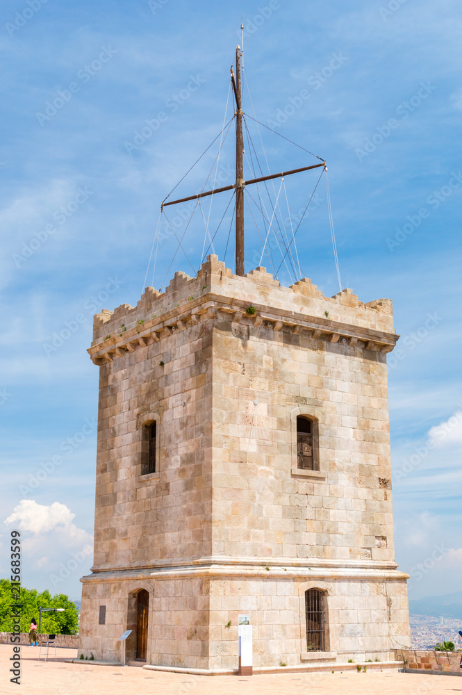 Tower at Montjuic Castle in Barcelona, Spain.