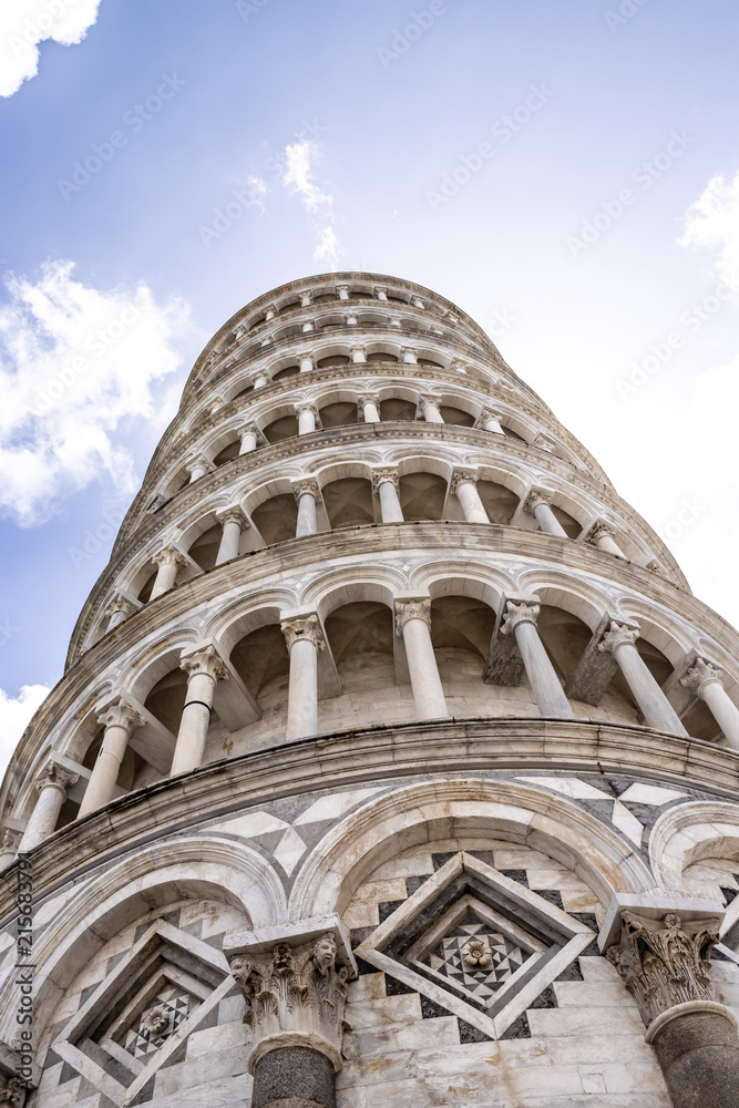 Looking up leaning tower