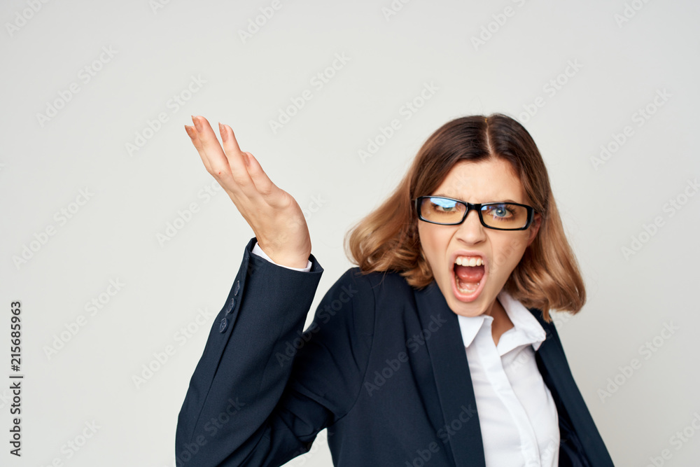 business woman with glasses screaming on her hand a free place business woman with glasses screaming on her hand a free place