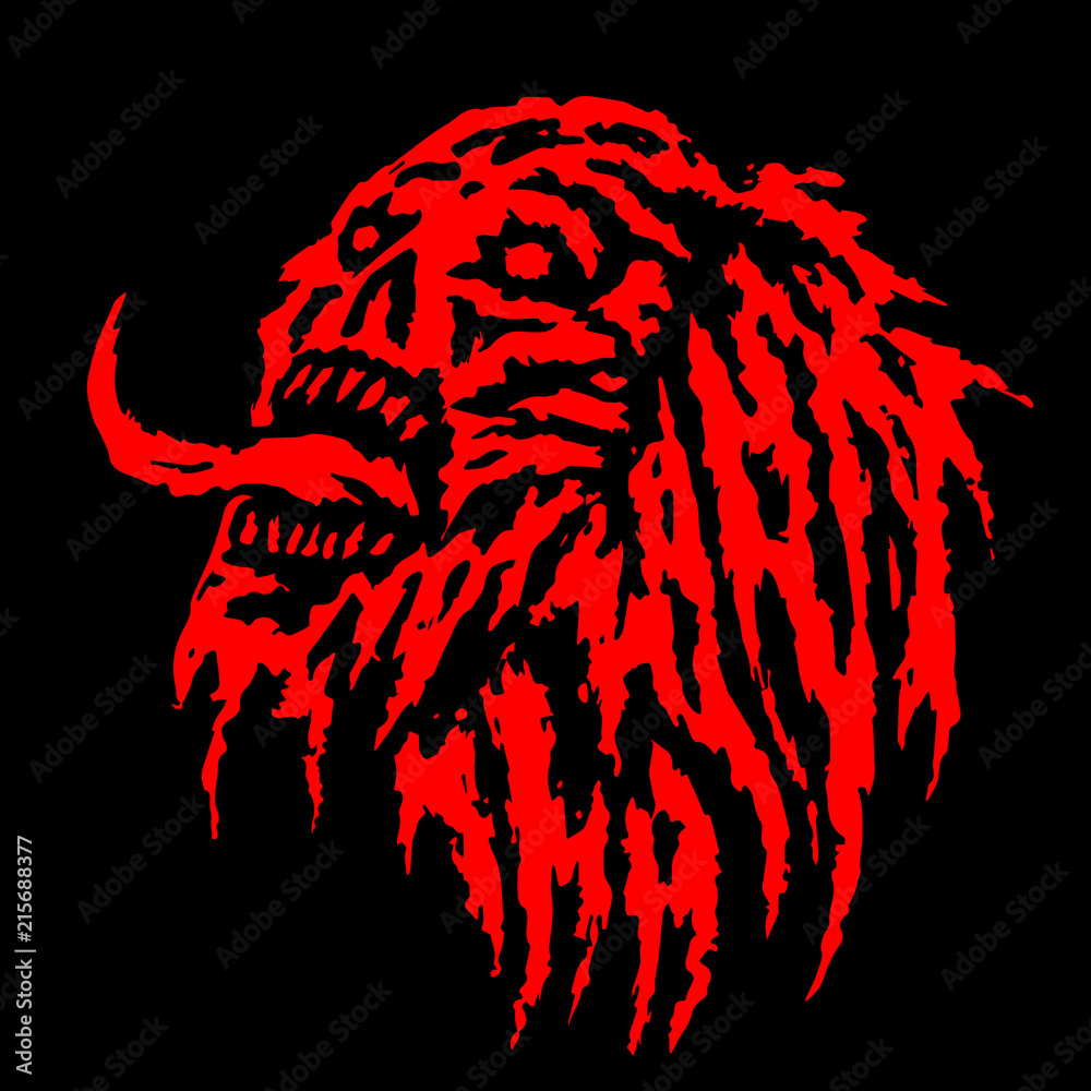 Naklejka premium Terrible demon head with tongue. Vector illustration.