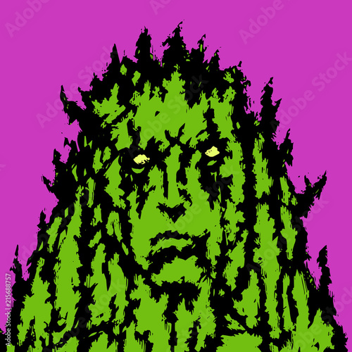 Stone human face with sharp thorns. Vector illustration.