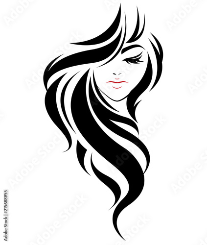 women long hair style icon, logo women on white background