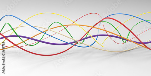 Colorful electric cable on white background, 3d rendering