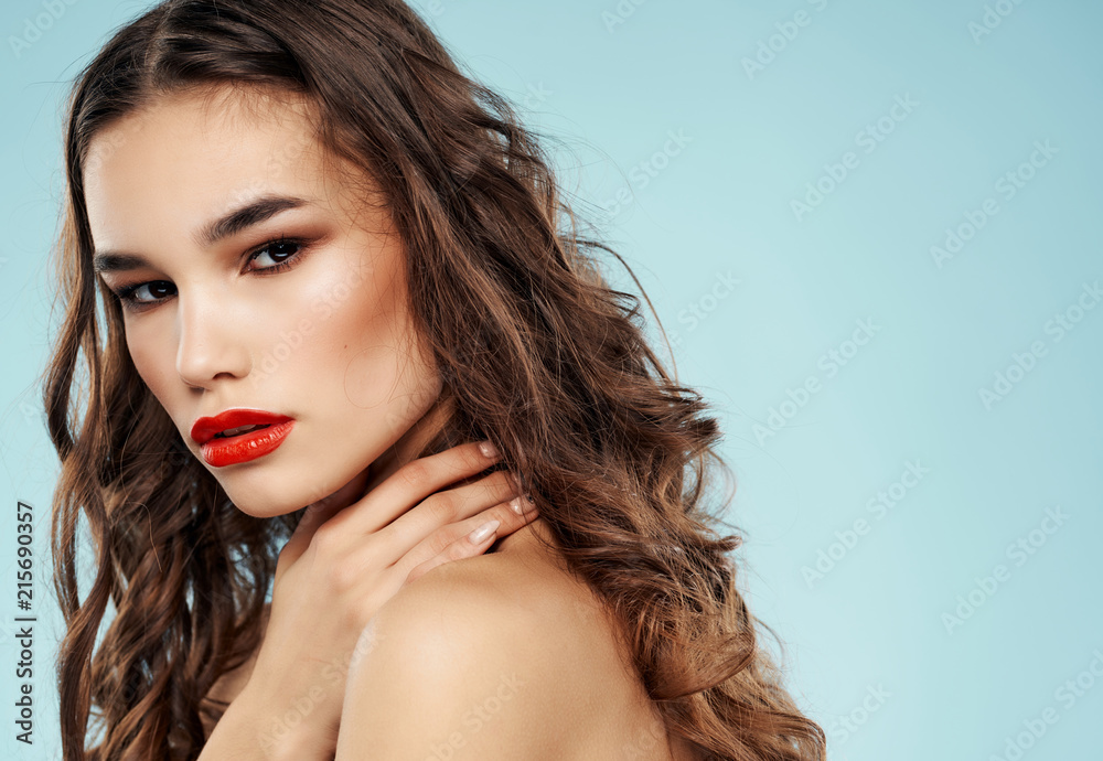 Fototapeta premium woman with make up on blue background
